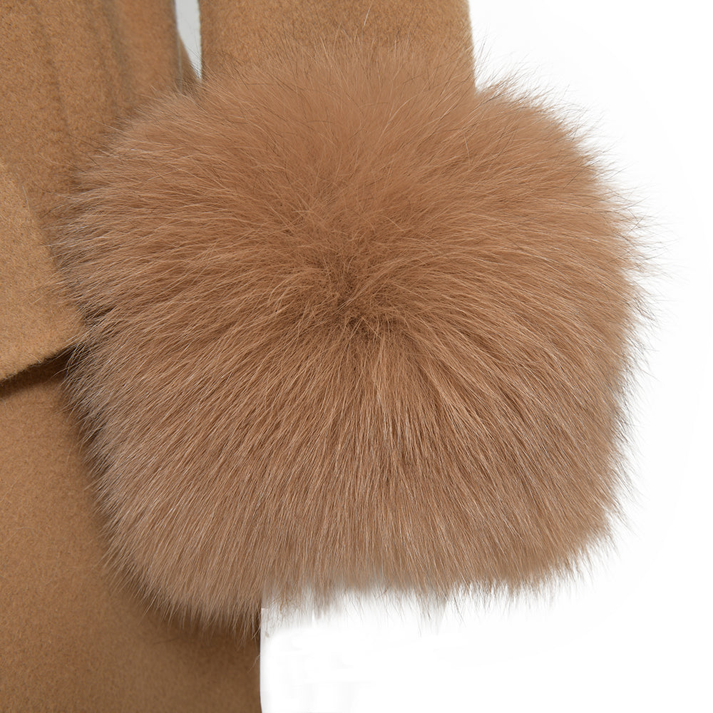 Jaxmonoy Luxurious Double-sided Cashmere Coat With Removable Big Fox Fur Collar And Cuffs
