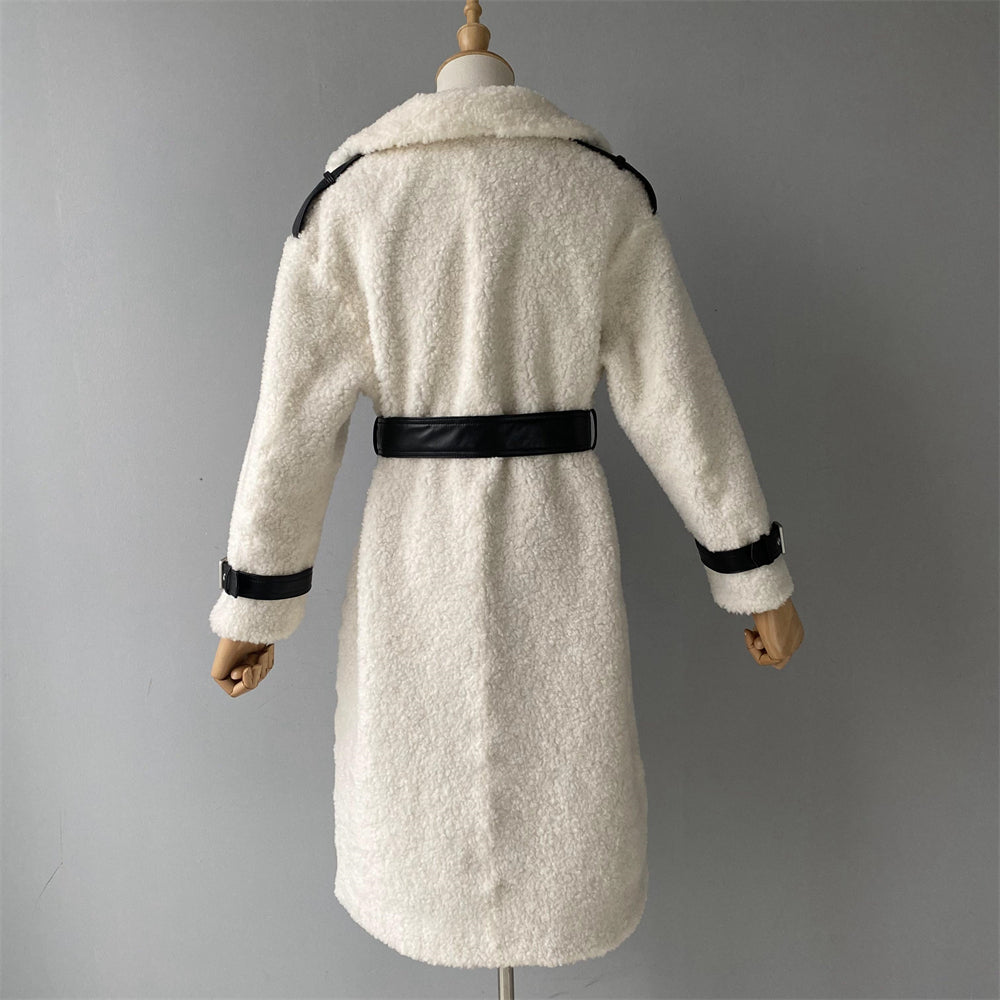 Genuine Shearling Coat With Belt Design Wholesale Custom Sheepskin Coat