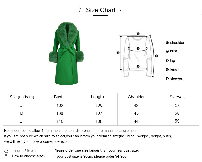 Jaxmonoy Slim Cashmere Coat Long Style Overcoat With Big Real Fur Collar And Double Cuffs