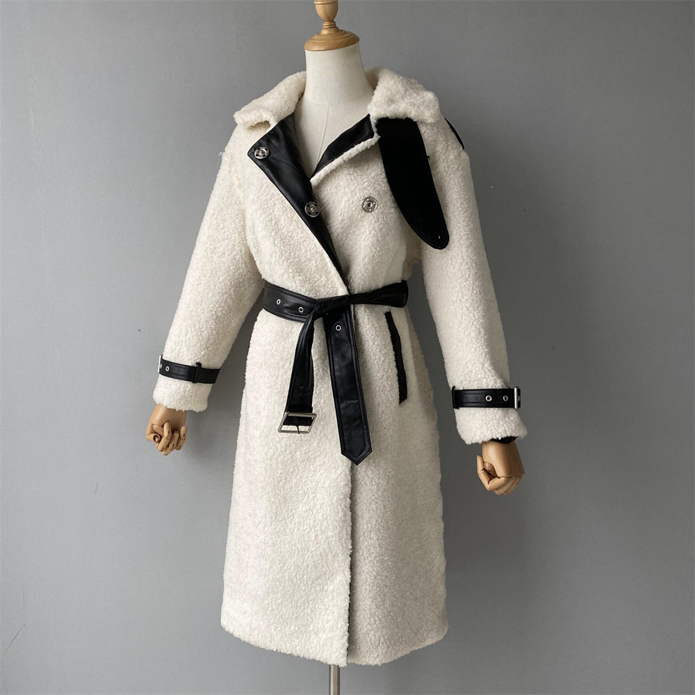 Genuine Shearling Coat With Belt Design Wholesale Custom Sheepskin Coat