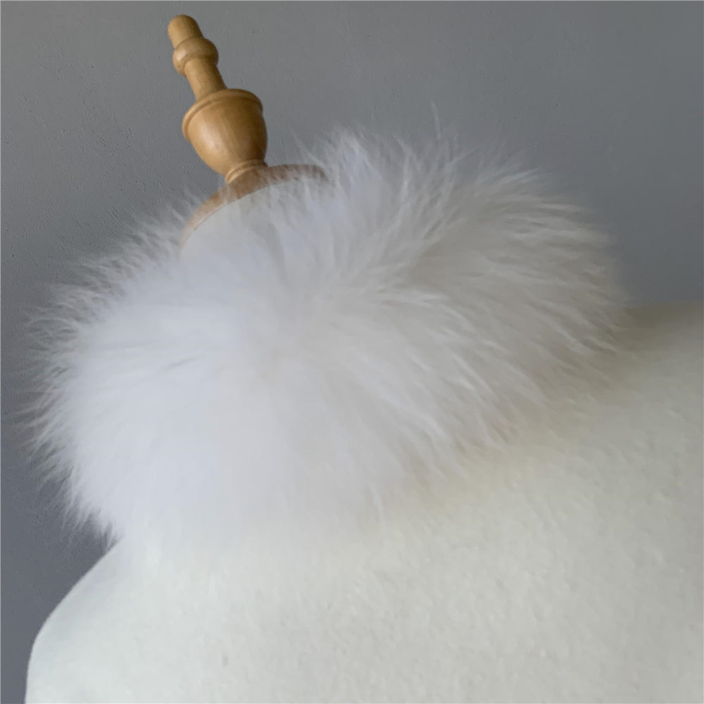 Jaxmonoy Elegant Women Cashmere Coat With Real Fur Collar Luxury Cloak