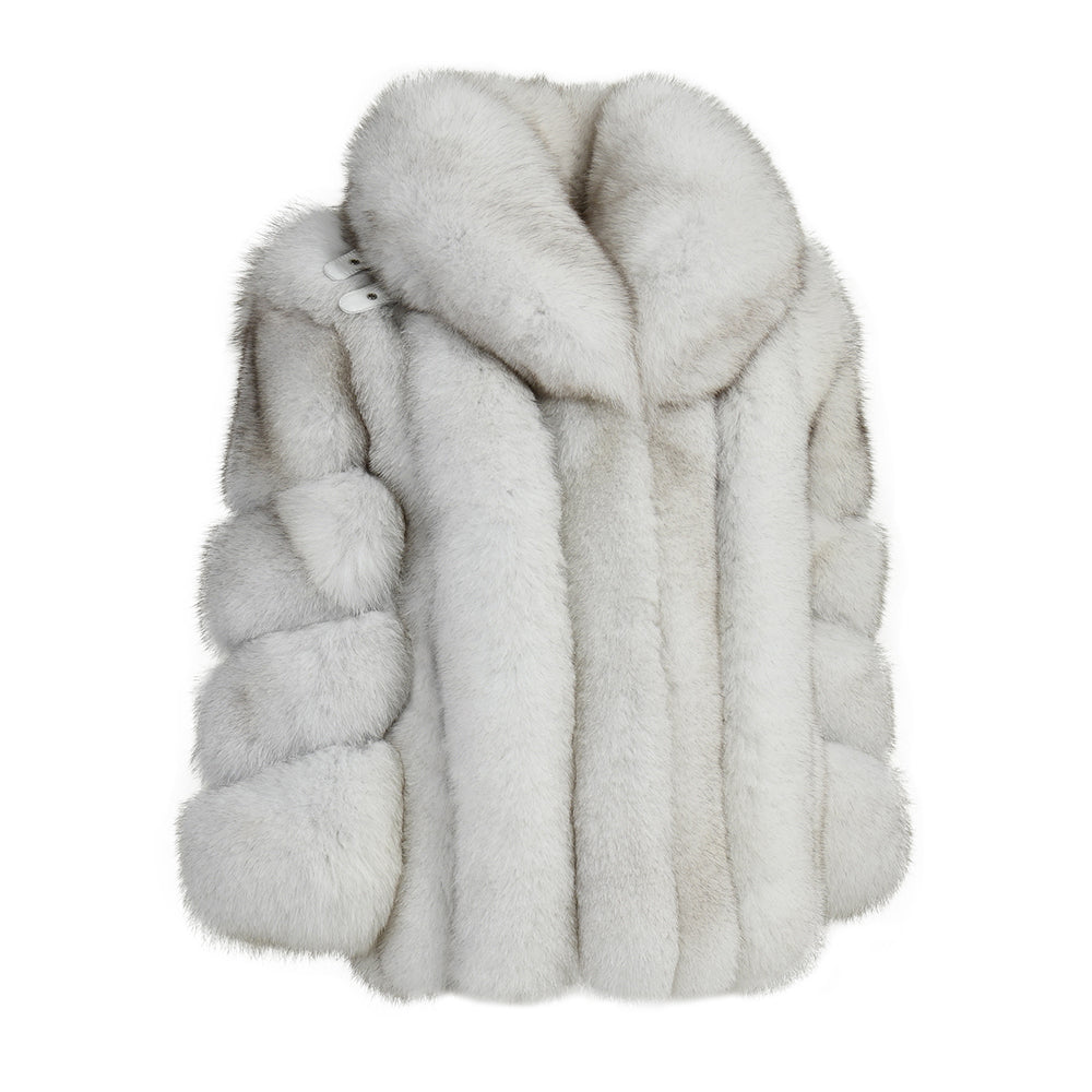 High Quality Solid Color 2023 Women Real Fox Fur Coats With Fox Fur Collars