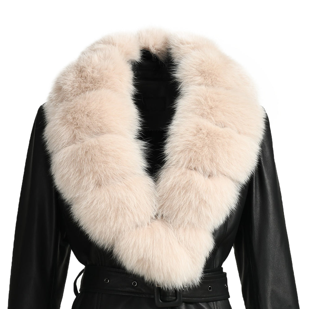 Long Leather Coats With Fur Collar And Cuffs Sheepskin Leather Jackets Unisex