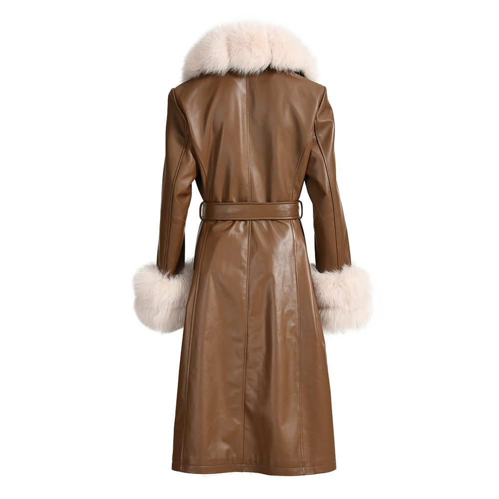 Long Leather Coats With Fur Collar And Cuffs Sheepskin Leather Jackets Unisex