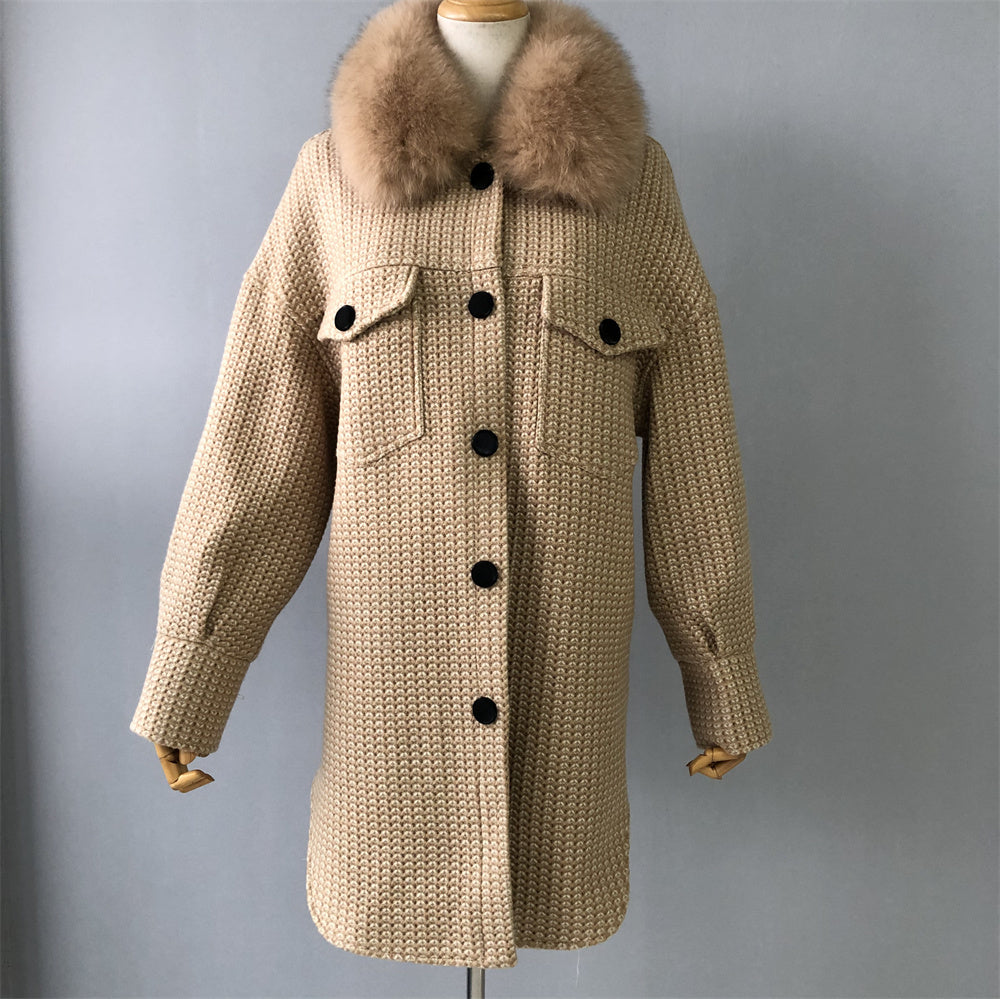 Jaxmonoy Elegant Lady Fashion Long Sleeve Turn-down Cashmere Coat