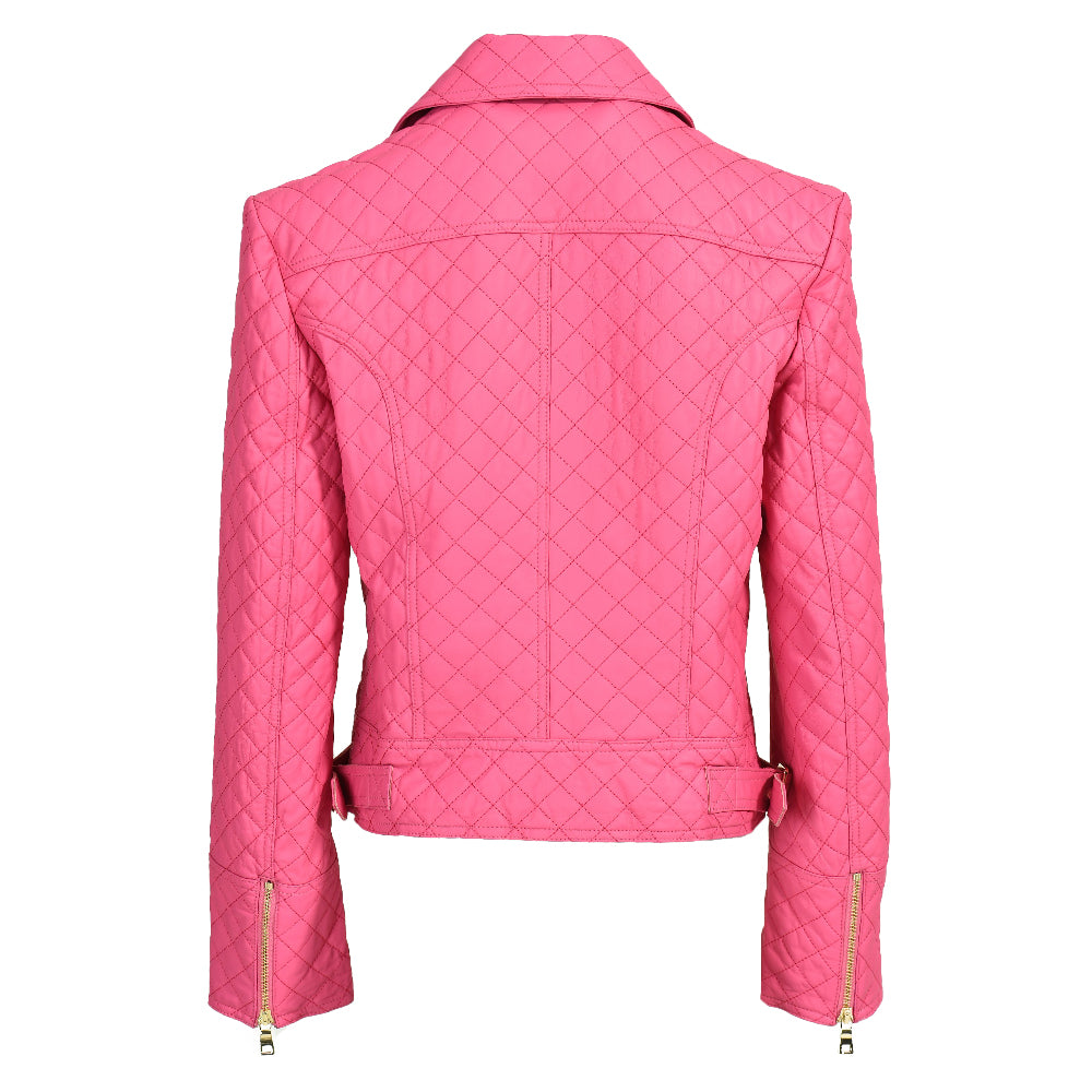 Popular Colorful Leather Coat Belt Zipper Design V-neck Genuine Leather Jacket Women