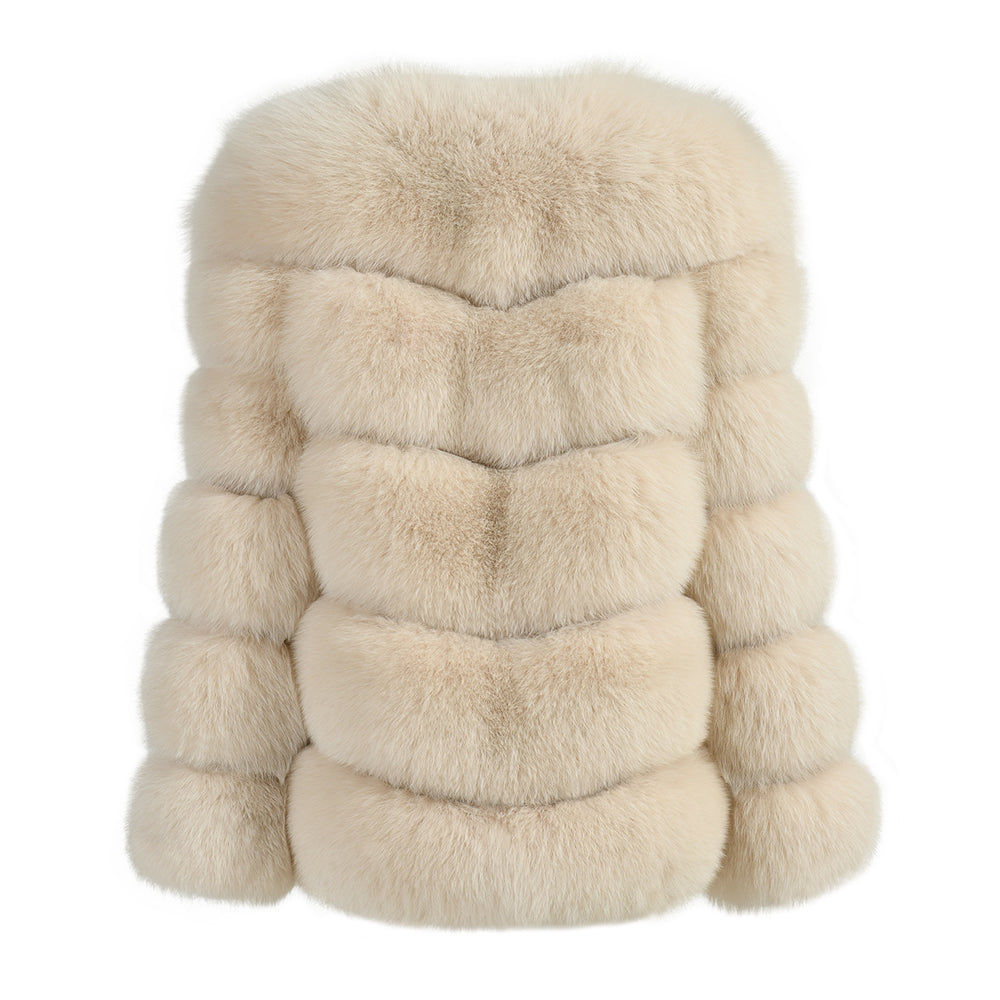 Crew Neck Ladies Real Fluffy Fox Fur Coat Custom Plus Size Coats