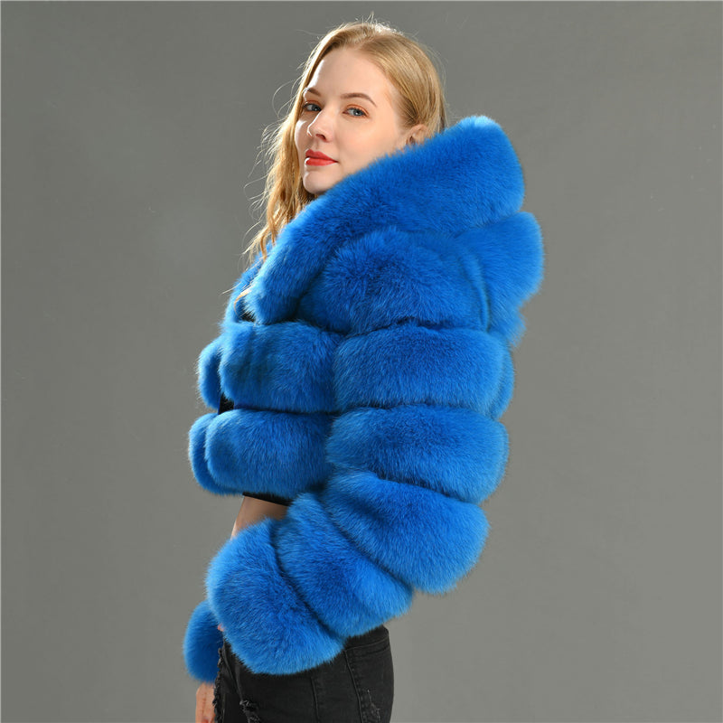 Jaxmonoy Hot Sale Wholesale Crop Style Winter Overcoat For Ladies Plus Size Real Fox Fur Coat