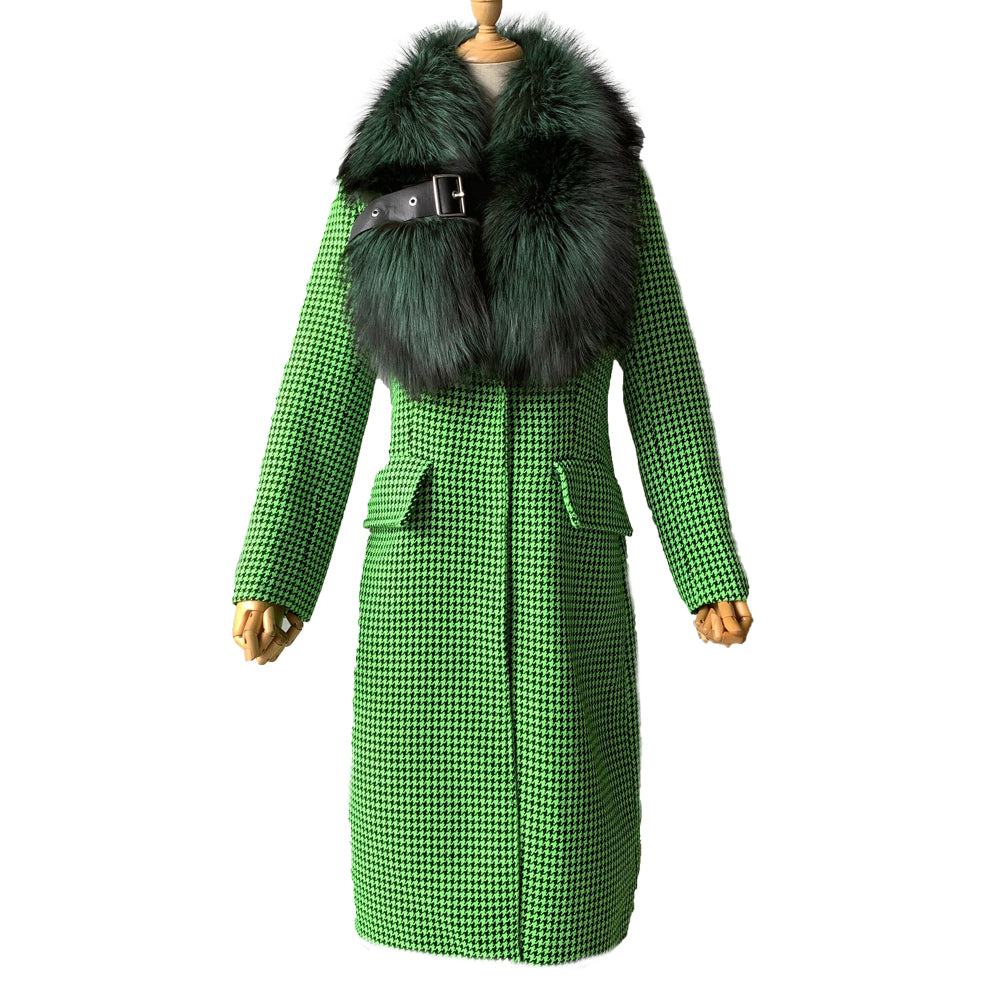 Jaxmonoy Plover Cashmere Coat With Real Fur Collar And Leather Buckle