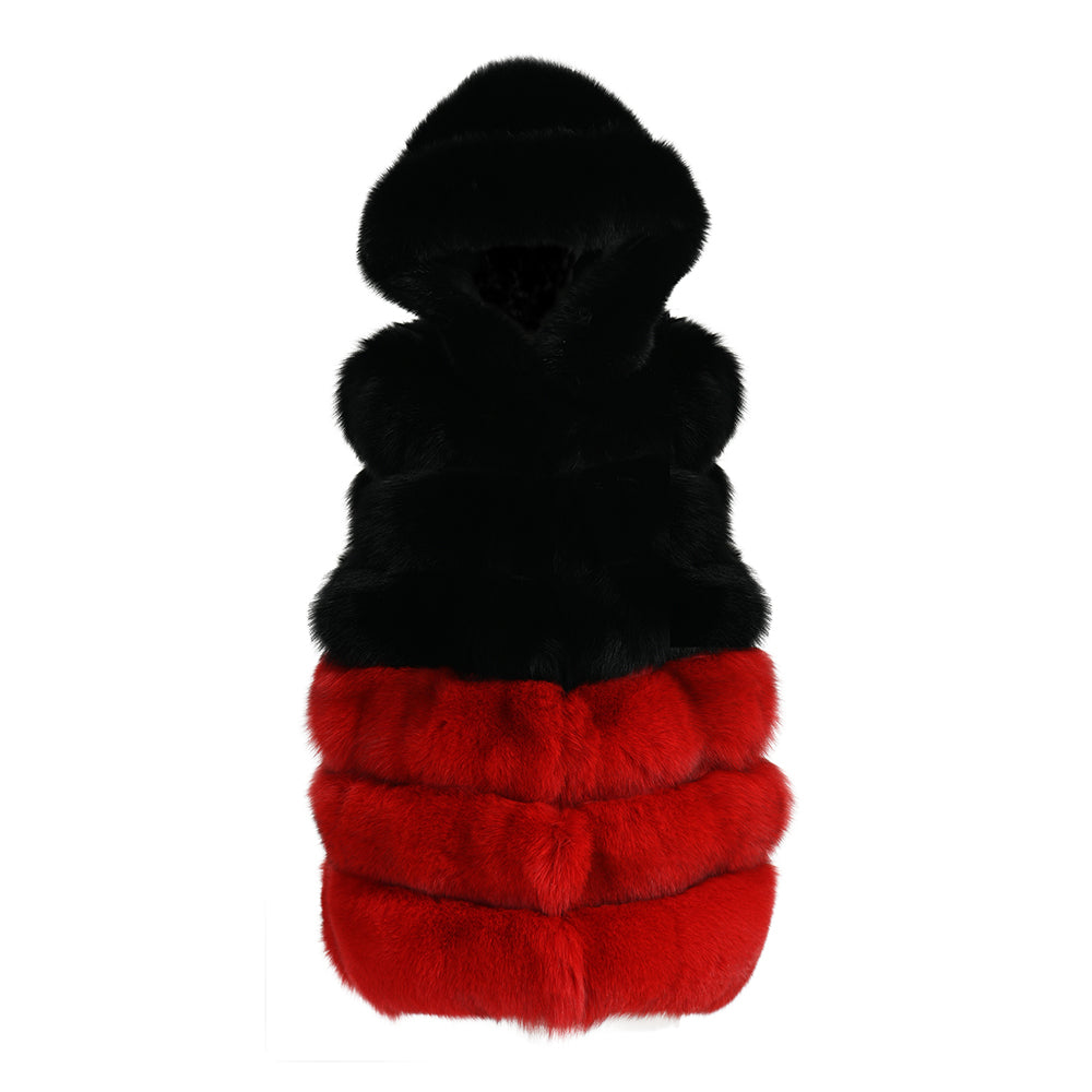 Warm Winter Wholesale Mixed Color Real Fox Fur Gilet Vest With Hood Design Fashion Women Fox Fur Vest Real