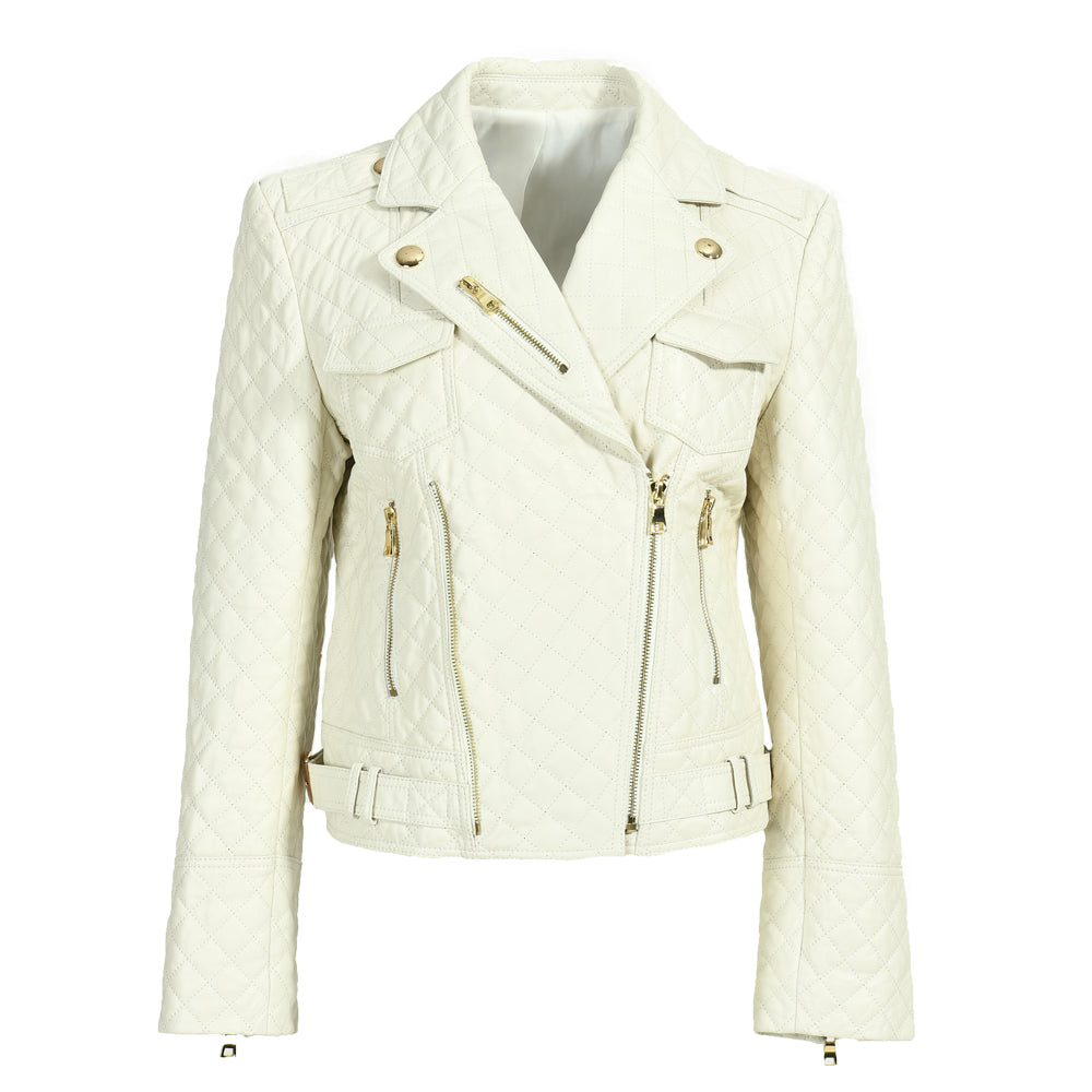 Popular Colorful Leather Coat Belt Zipper Design V-neck Genuine Leather Jacket Women