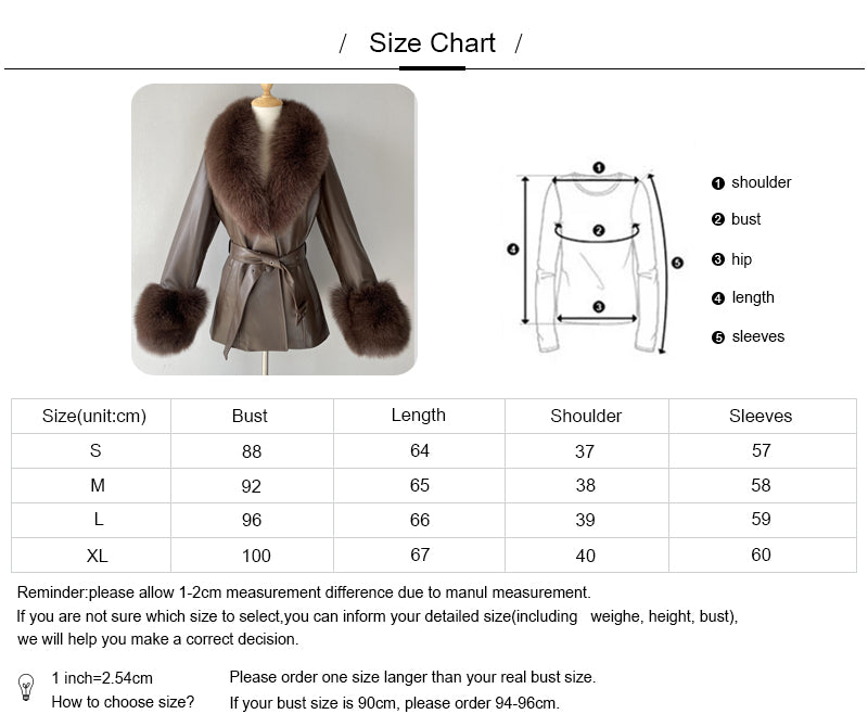 Regular Length Genuine Sheepskin Leather Coat With Real Fox Fur Collar And Cuffs Winter Women Leather Jacket Genuine