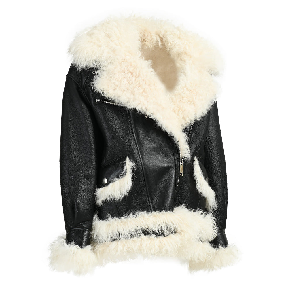 Winter Warm Thick Fahion Ladies Sharling Coat With Real Lamb Fur Custom Genuine Leather Jacket Woman Shearling