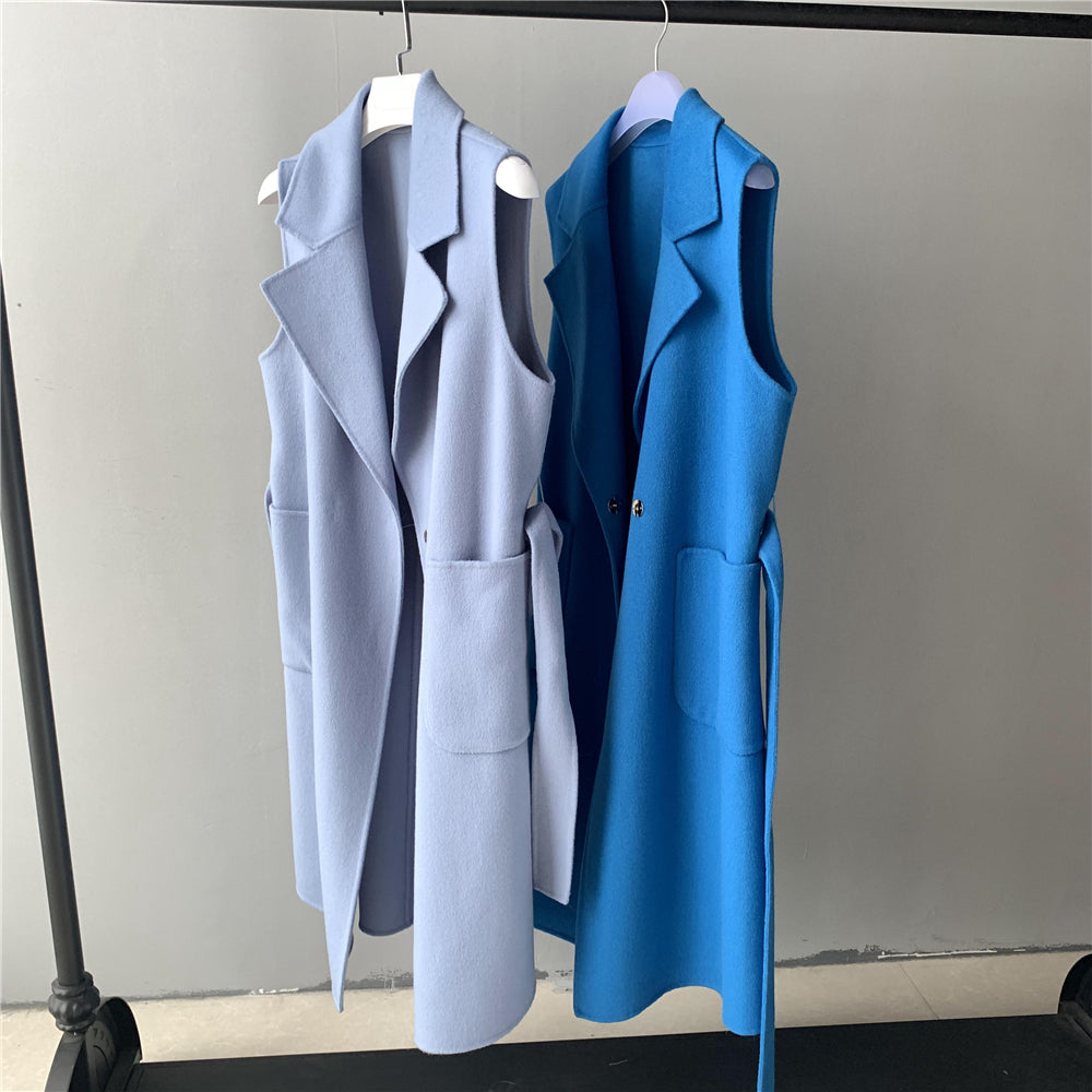 Jaxmonoy Women Cashmere Vest Modern Coat With Belt Outwear