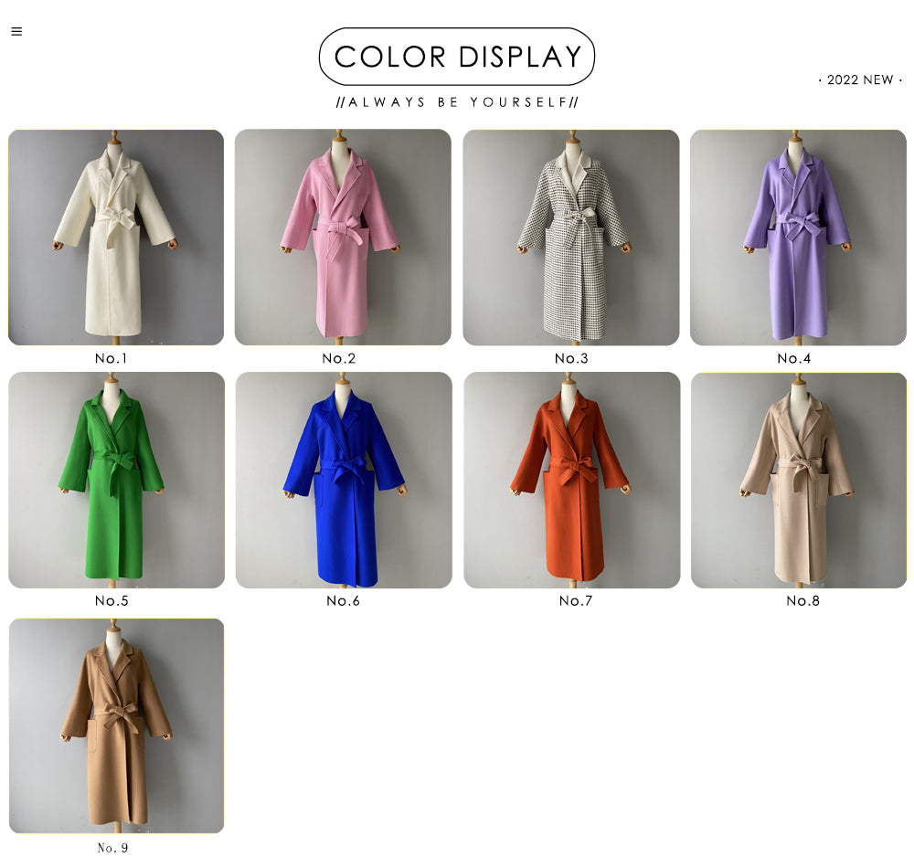 Solid Color Cashmere Coat With Big Side Pocket And Removable Belt