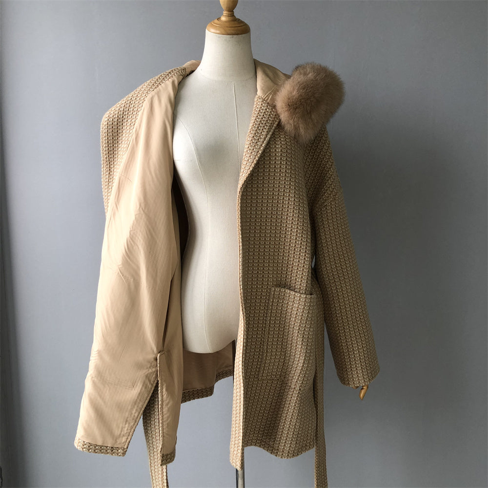 Jaxmonoy Autumn And Winter Cashmere Coat With Real Big Fur Collar