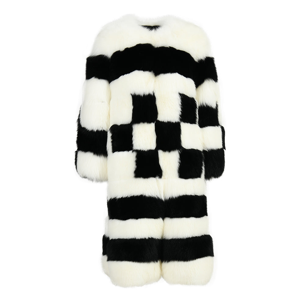 Long Style Mixed Color Luxury Genuine Fox Fur Coat Fashion Women Real Fox fur Winter Coat
