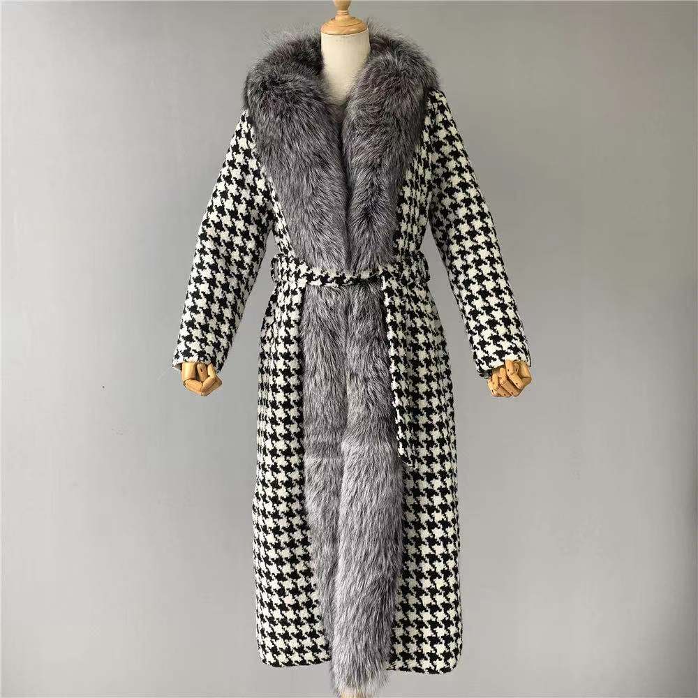 Jaxmonoy Long Style Cashmere Coat Stylish Ladies Outwear Coats With Real Fur Collars