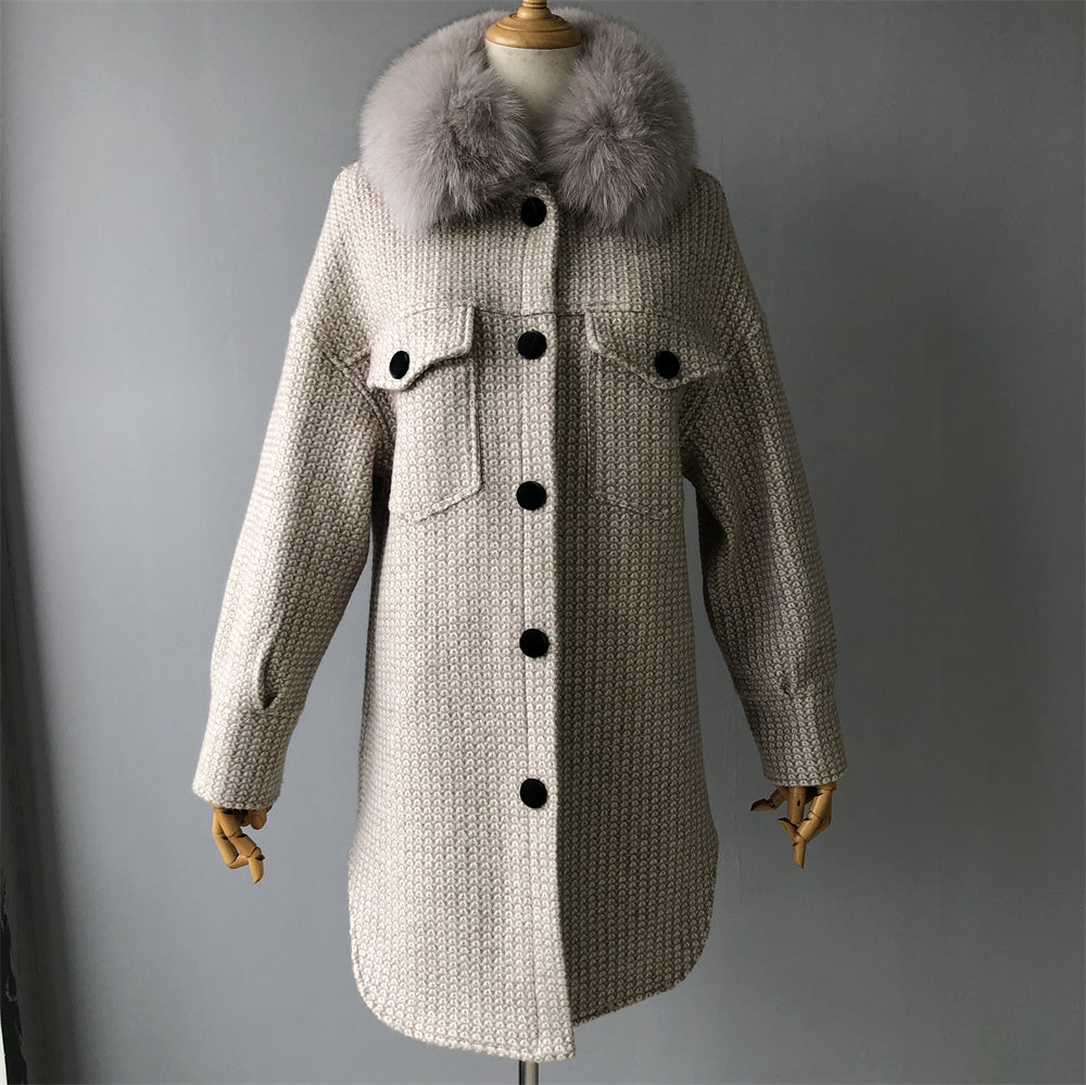 Jaxmonoy Elegant Lady Fashion Long Sleeve Turn-down Cashmere Coat