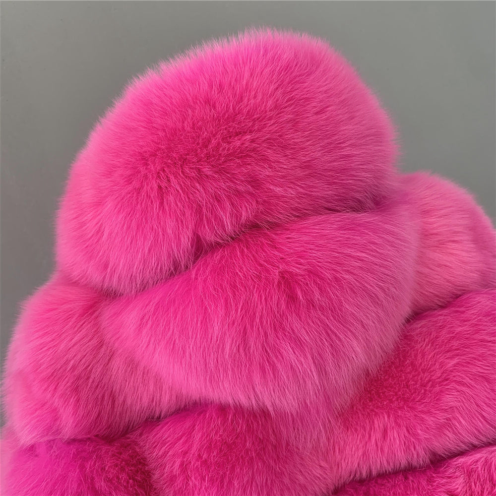 Jaxmonoy Hot Sale Wholesale Crop Style Winter Overcoat For Ladies Plus Size Real Fox Fur Coat