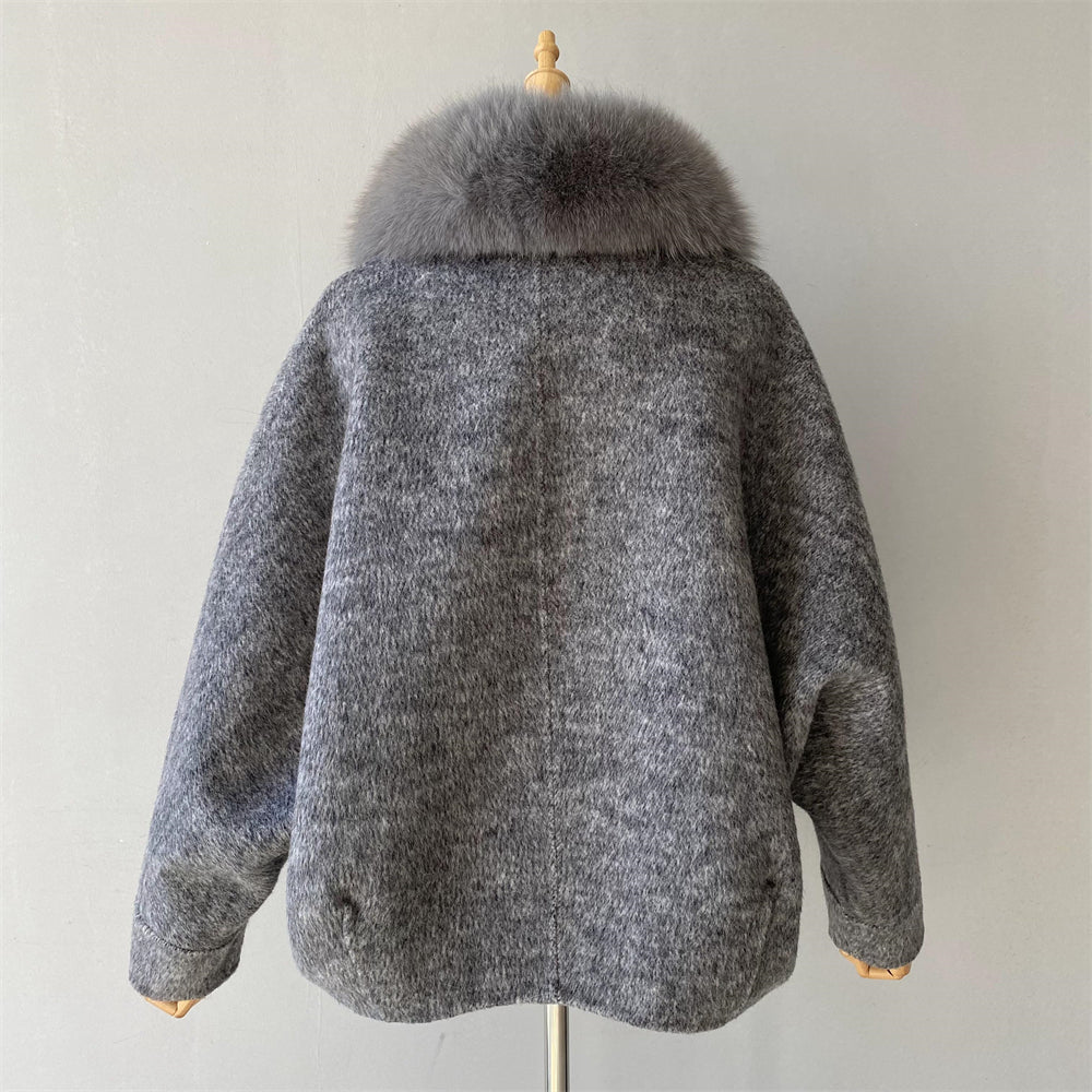 Custom High Quality Double-faced Cashmere Coat With Luxury Real Fox Fur Collar