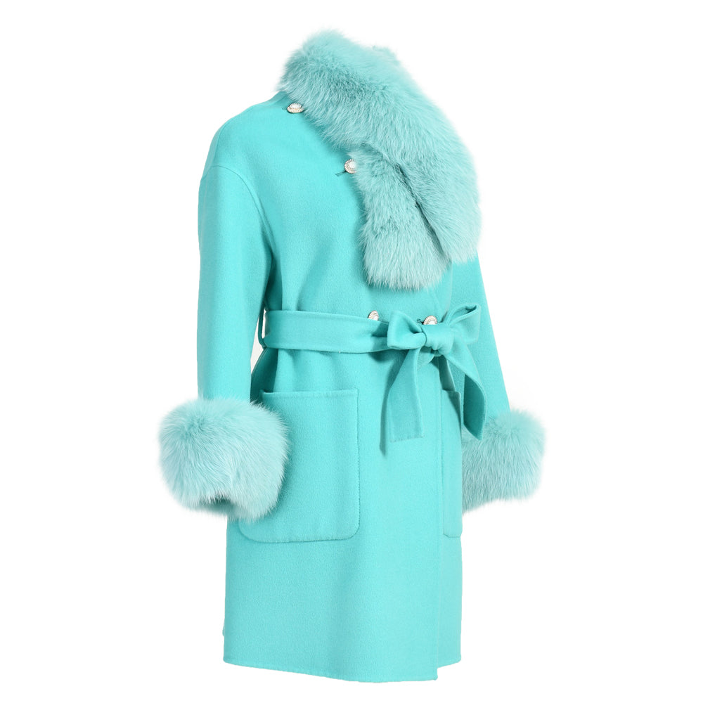 Wholesale Cashmere Coat With Real Detachable Fox Fur Scarf And Cuffs Winter High Quality Wool Blend Coats For Women