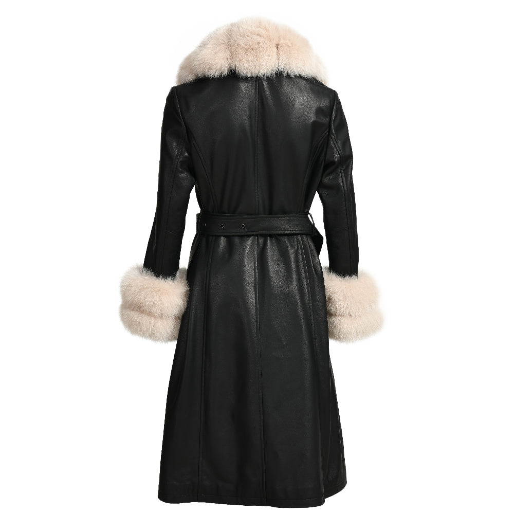 Long Leather Coats With Fur Collar And Cuffs Sheepskin Leather Jackets Unisex