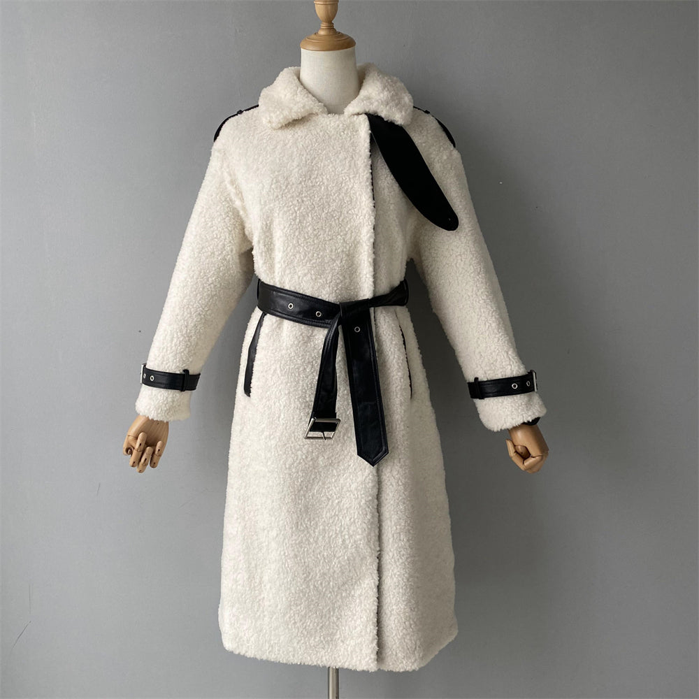 Genuine Shearling Coat With Belt Design Wholesale Custom Sheepskin Coat