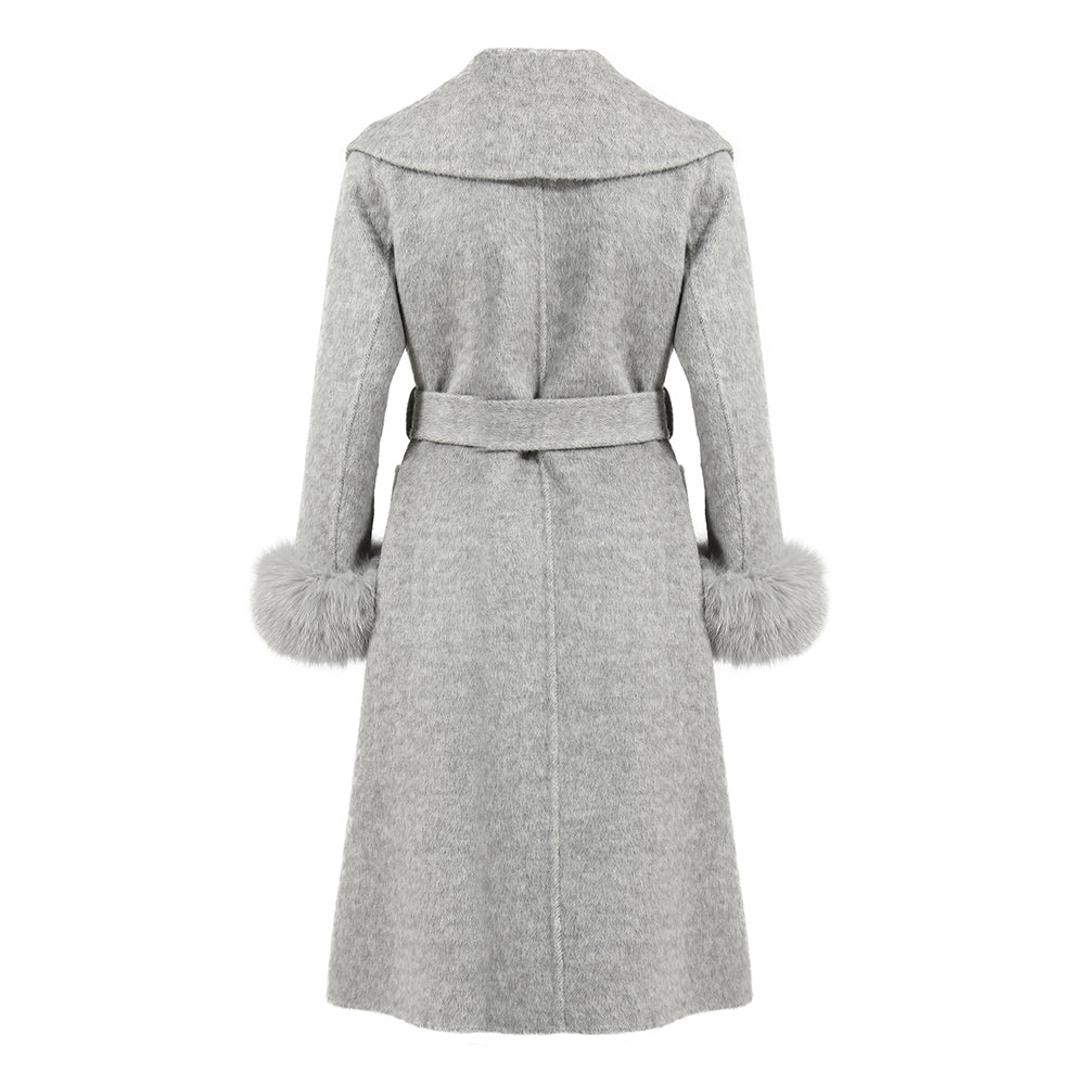 New Style Double-sided Cashmere Coat With Removable Fur Cuffs Custom Fashion Women Long Wool Cashmere Coat