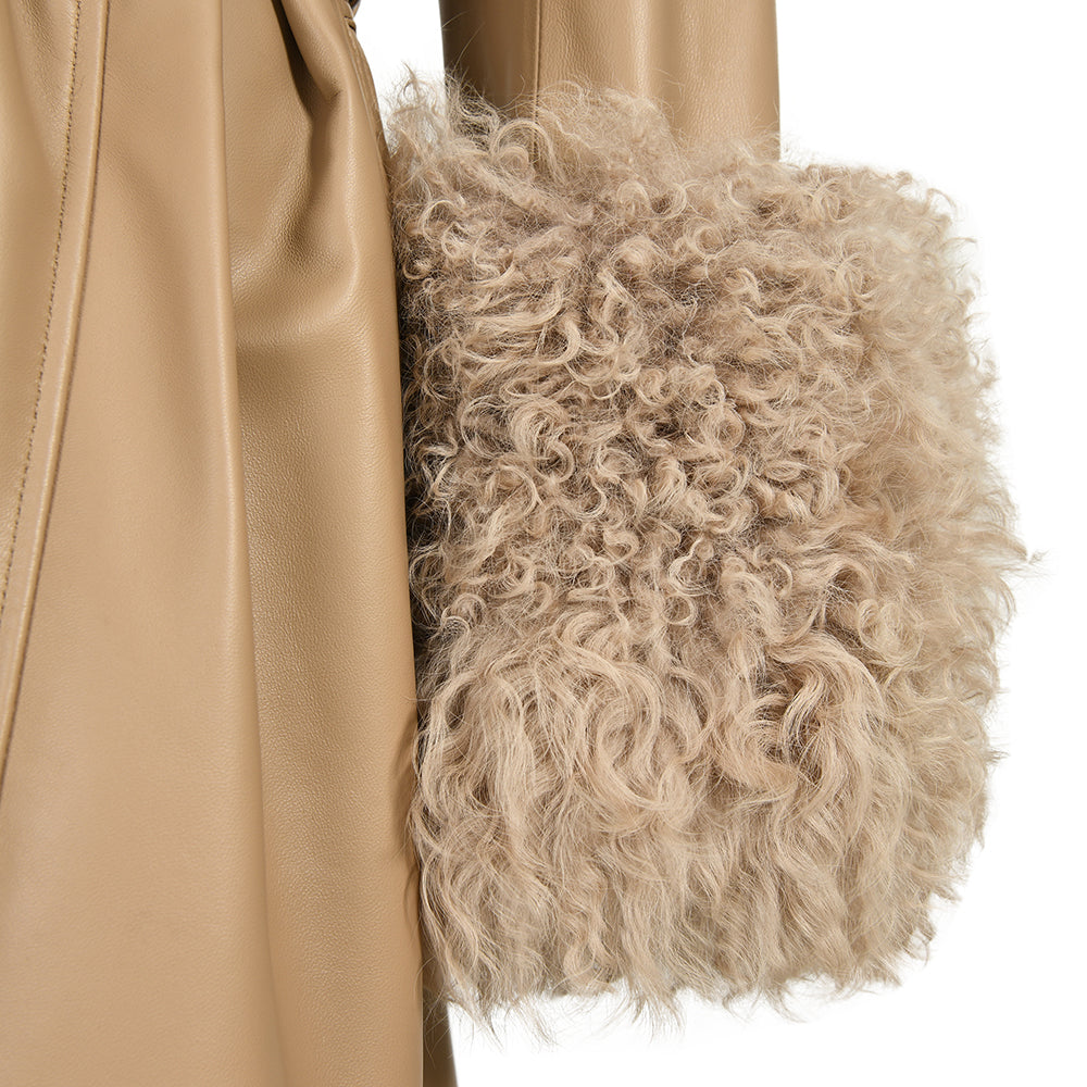 Custom Color Belt Design Genuine Leather Trench Coat With Sheep Fur