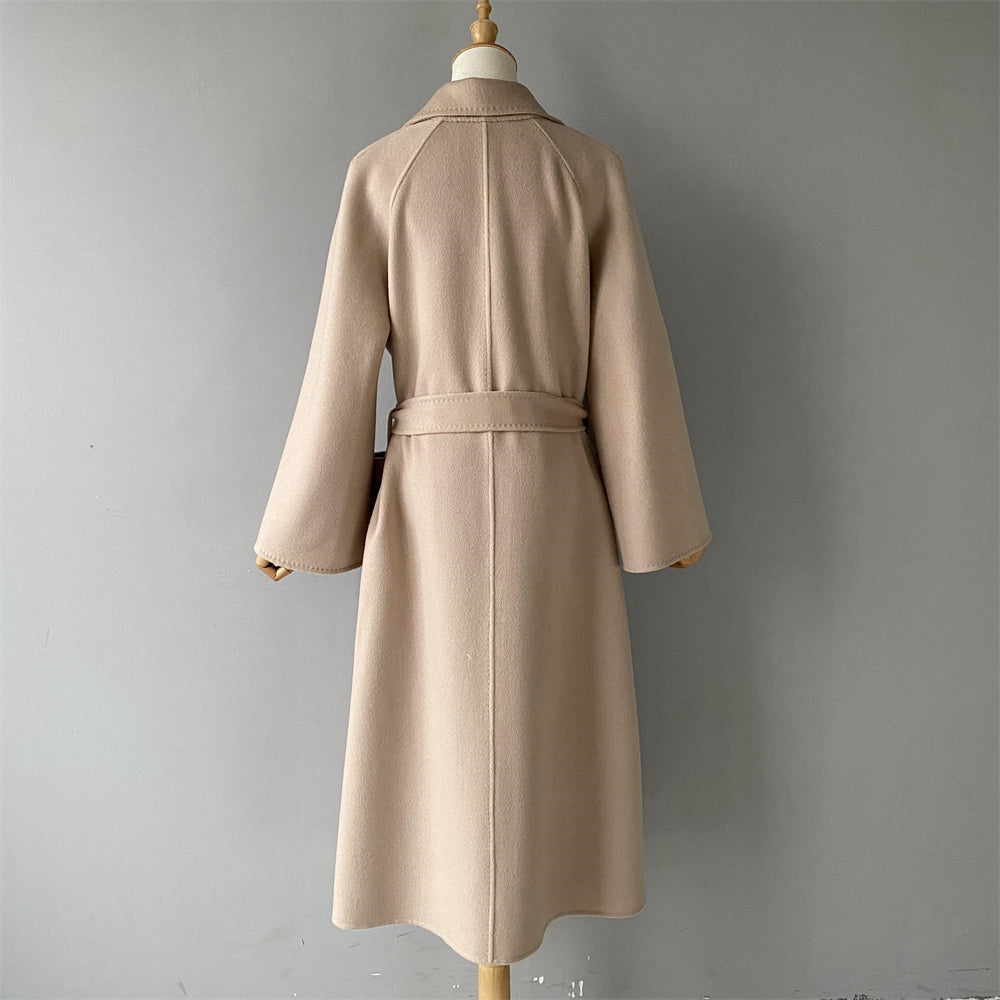 Solid Color Cashmere Coat With Big Side Pocket And Removable Belt