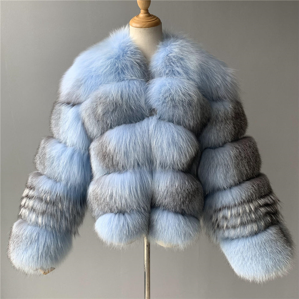 Jaxmonoy Luxury Appearance Fluffy Real Fox Fur Coat Warm Woman Custom Fur Coat