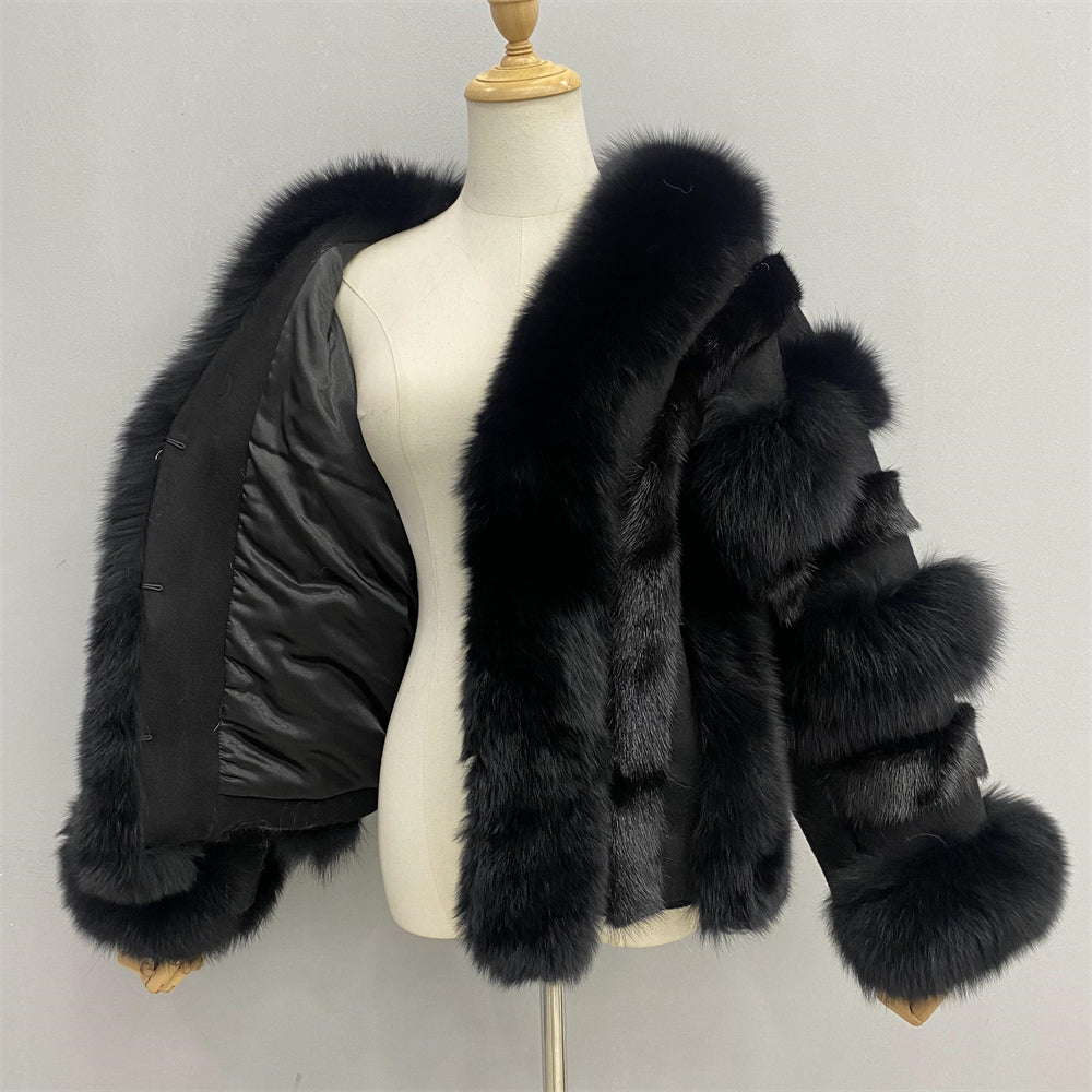 Winter Thick Warm Regular Length Genuine Fluffy Fox Fur Coat Fashion Women Real Fox Fur Coat Jacket
