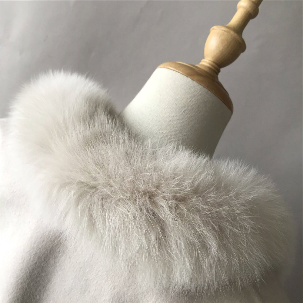 Jaxmonoy Fashionable Ladies Super Short Style Cashmere Coat With Genuine Fox Fur Collar