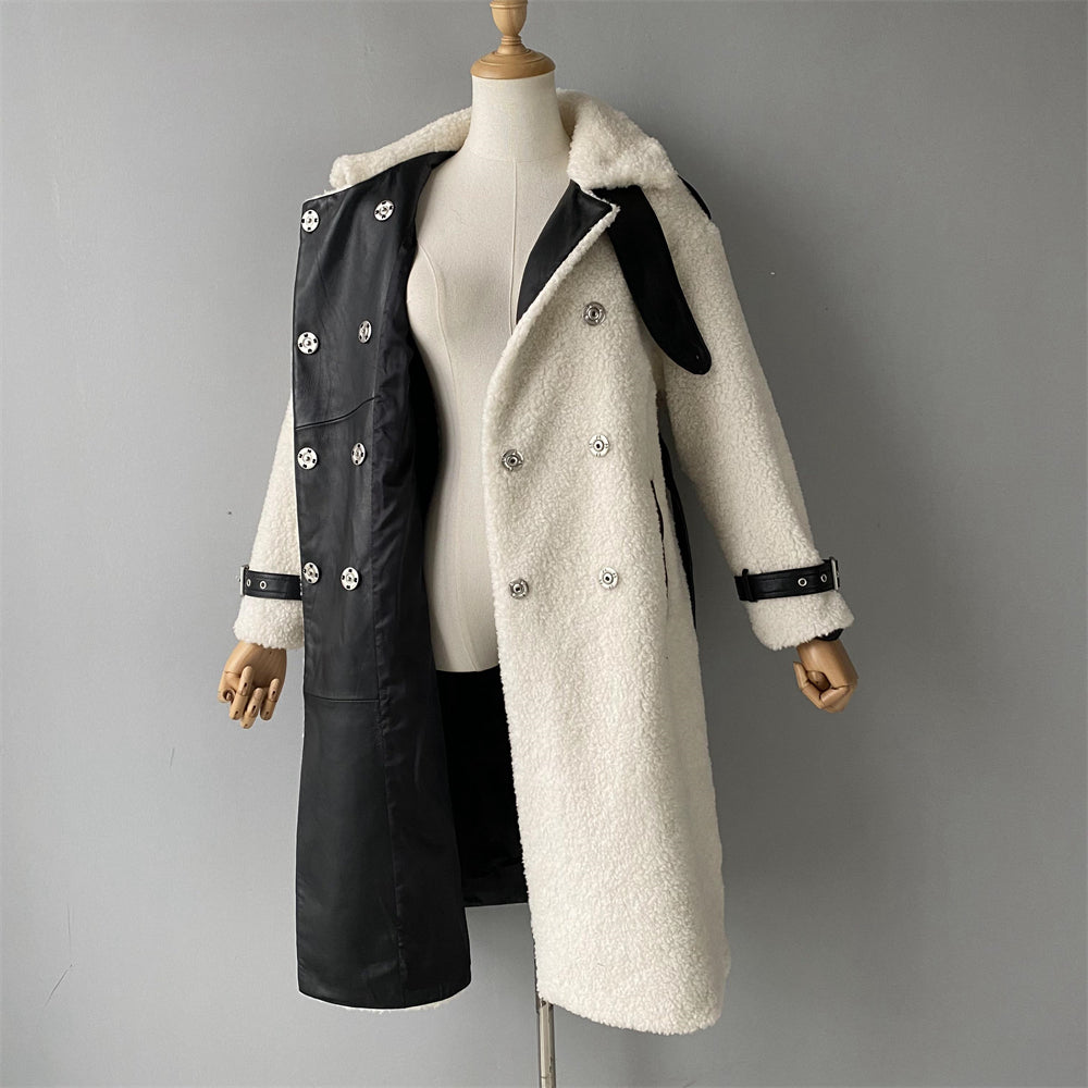 Genuine Shearling Coat With Belt Design Wholesale Custom Sheepskin Coat