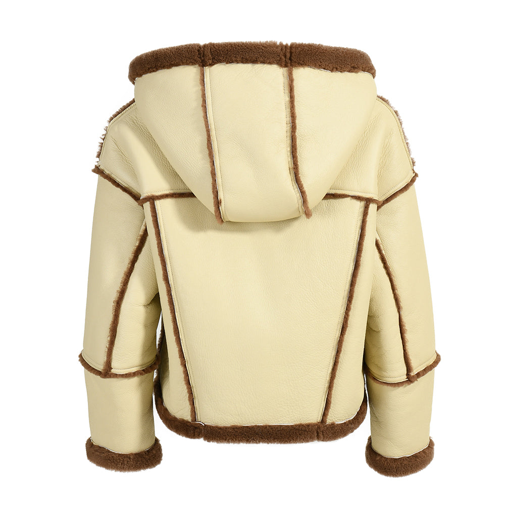 Horn Button Hooded Genuine Leather Jacket With Real Fur Winter