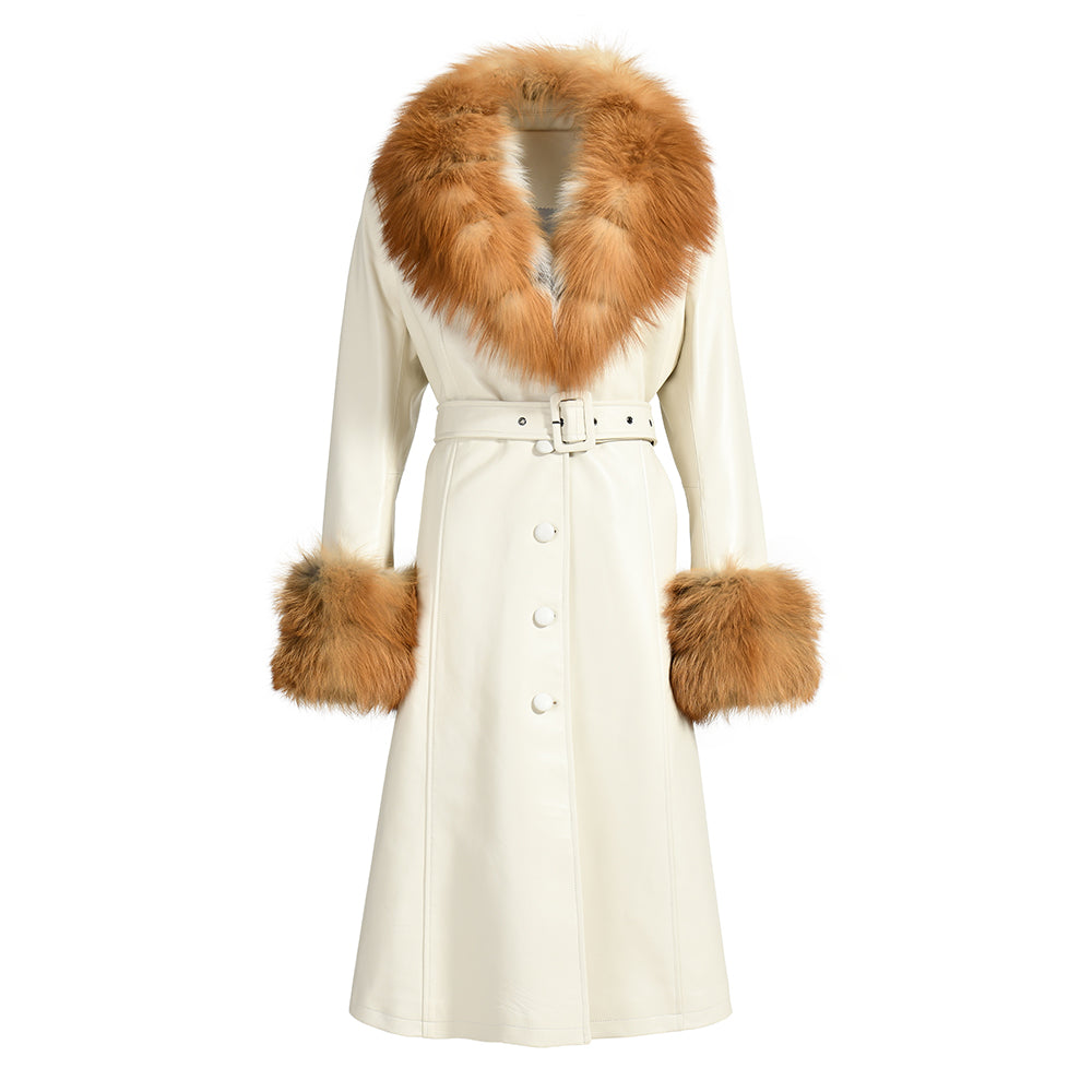 Long Leather Coats With Fur Collar And Cuffs Sheepskin Leather Jackets Unisex