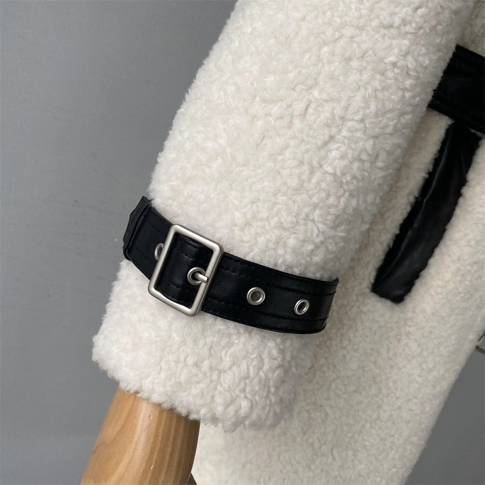Genuine Shearling Coat With Belt Design Wholesale Custom Sheepskin Coat
