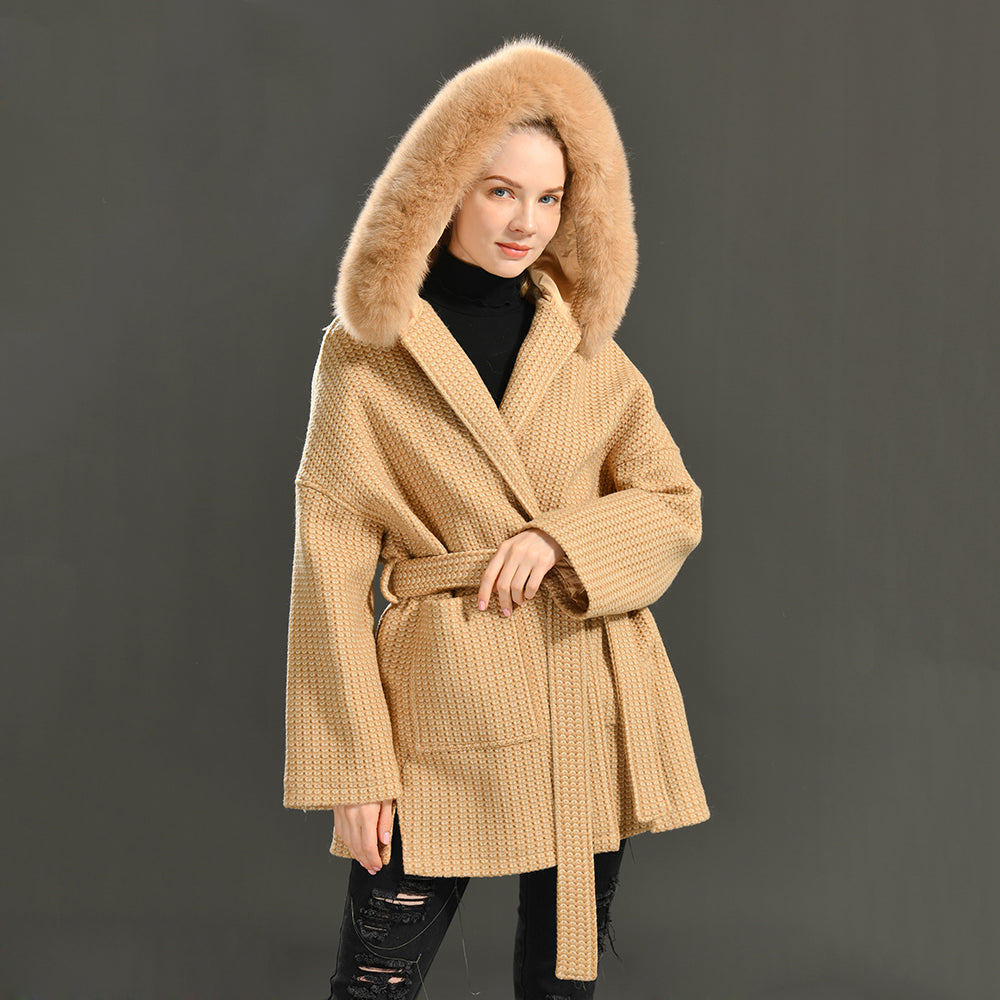 Jaxmonoy Autumn And Winter Cashmere Coat With Real Big Fur Collar