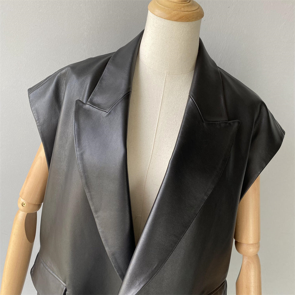 Ladies High Quality Real Sheepskin Leather Gilet Women Leather Jacket Vest