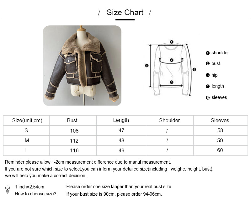 Genuine Shearling Jacket With Real Lamb Fur Lining Winter Womens