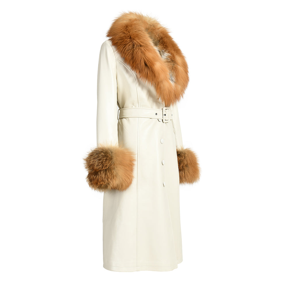 Long Leather Coats With Fur Collar And Cuffs Sheepskin Leather Jackets Unisex