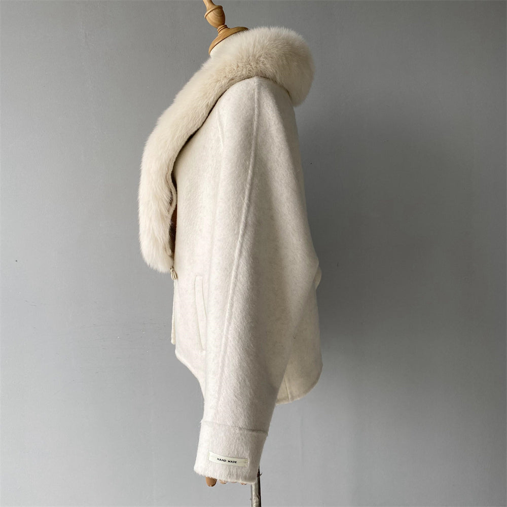 Custom High Quality Double-faced Cashmere Coat With Luxury Real Fox Fur Collar