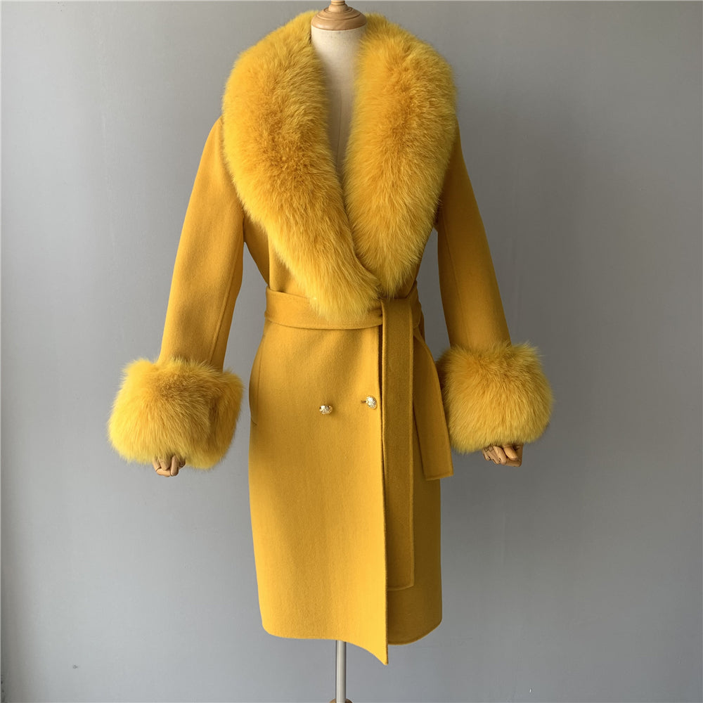 Jaxmonoy Cashmere Overcoat With Real Fur Collar And Cuffs