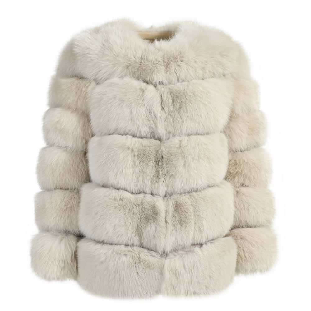 Crew Neck Ladies Real Fluffy Fox Fur Coat Custom Plus Size Coats