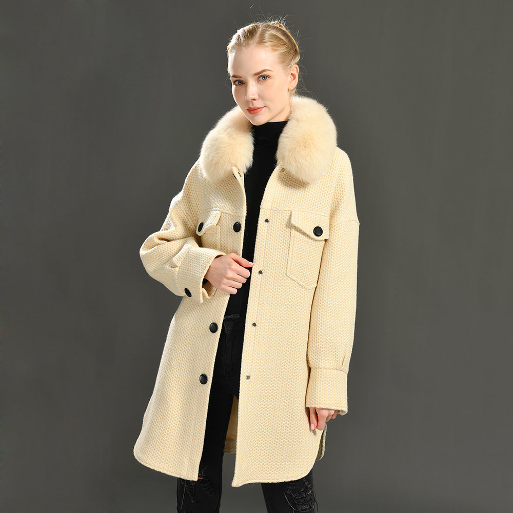 Jaxmonoy Elegant Lady Fashion Long Sleeve Turn-down Cashmere Coat