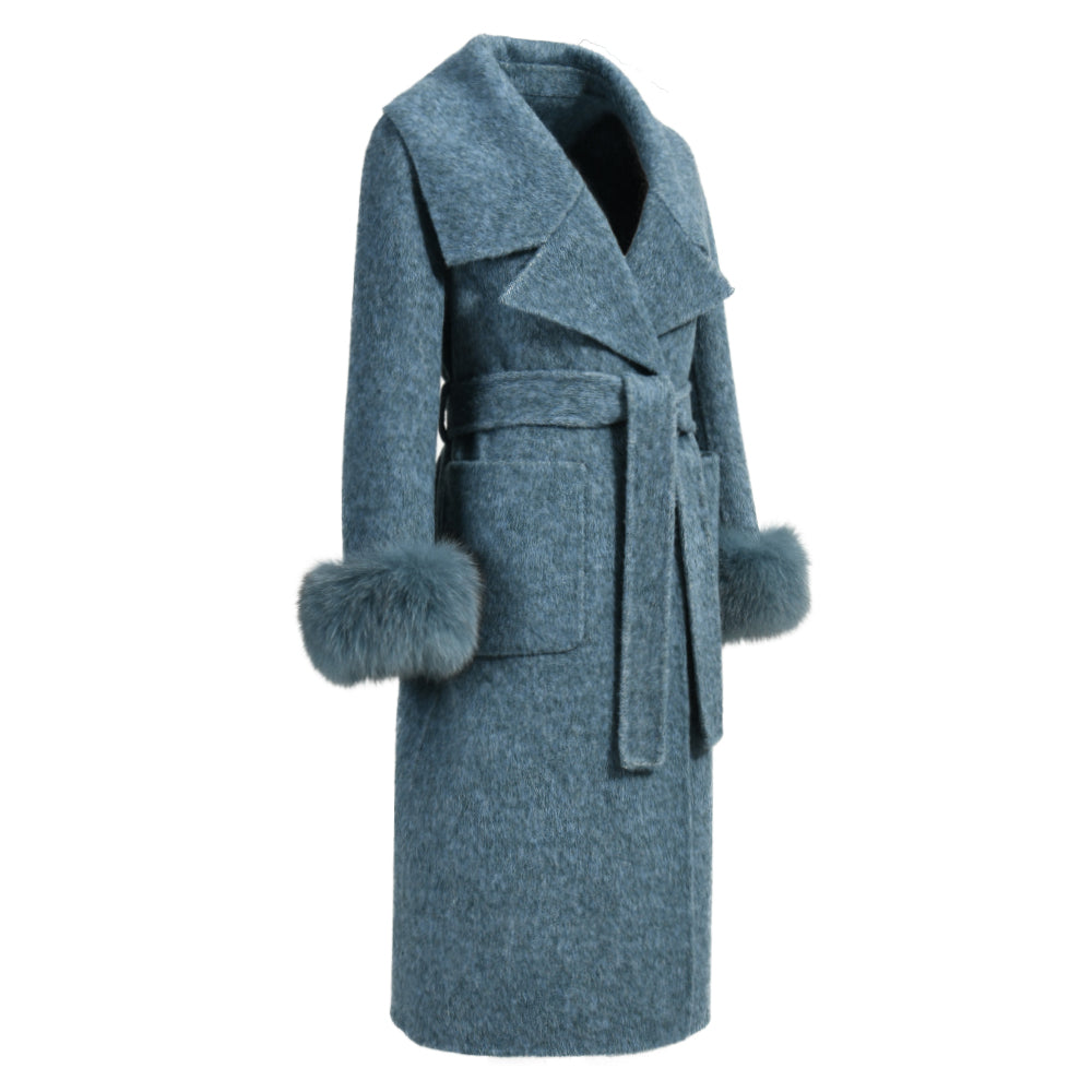 New Style Double-sided Cashmere Coat With Removable Fur Cuffs Custom Fashion Women Long Wool Cashmere Coat