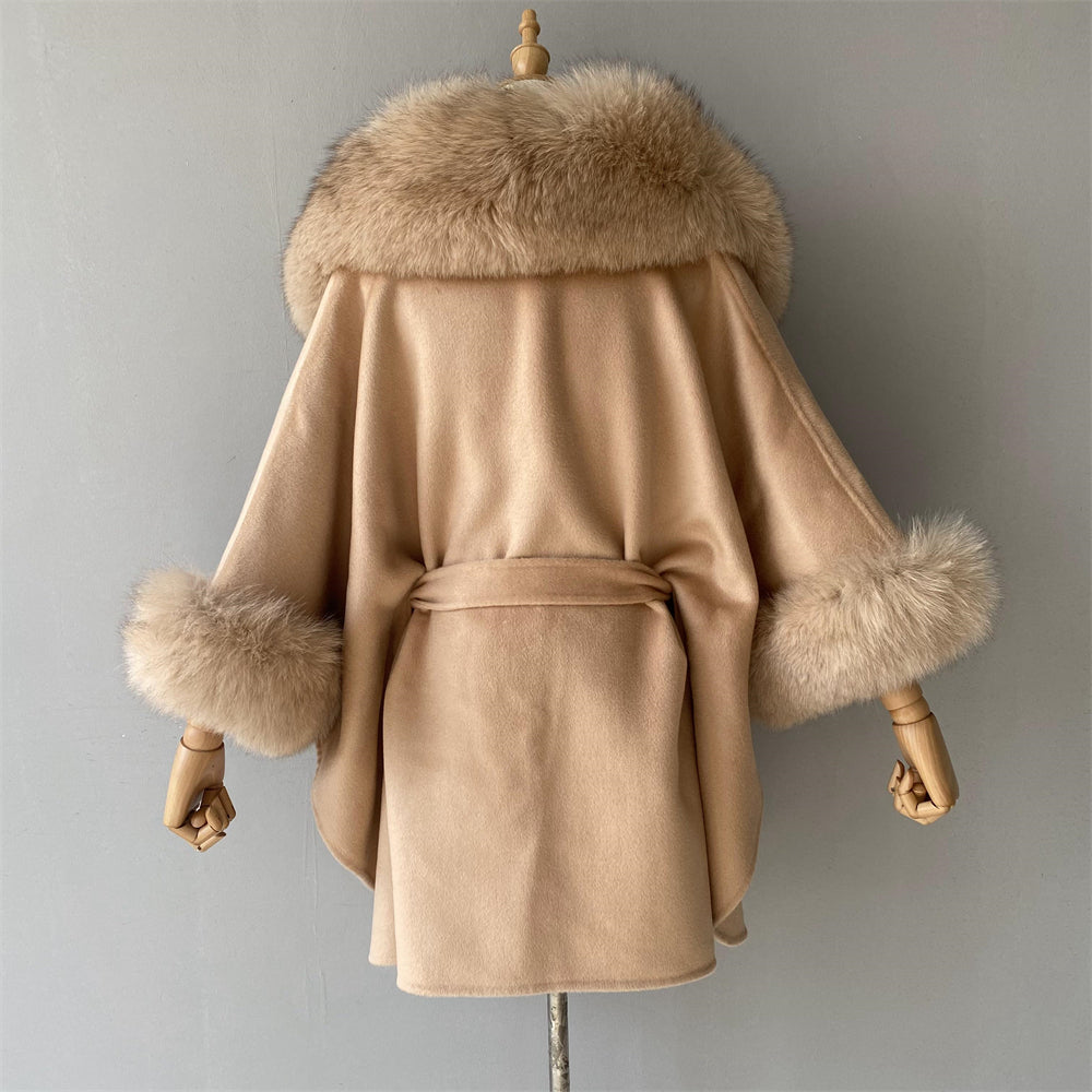 Winter Double-sided Cashmere Coat With Luxury Fox Fur Collar High Quality Cashmere Wool Blend Coats For Women