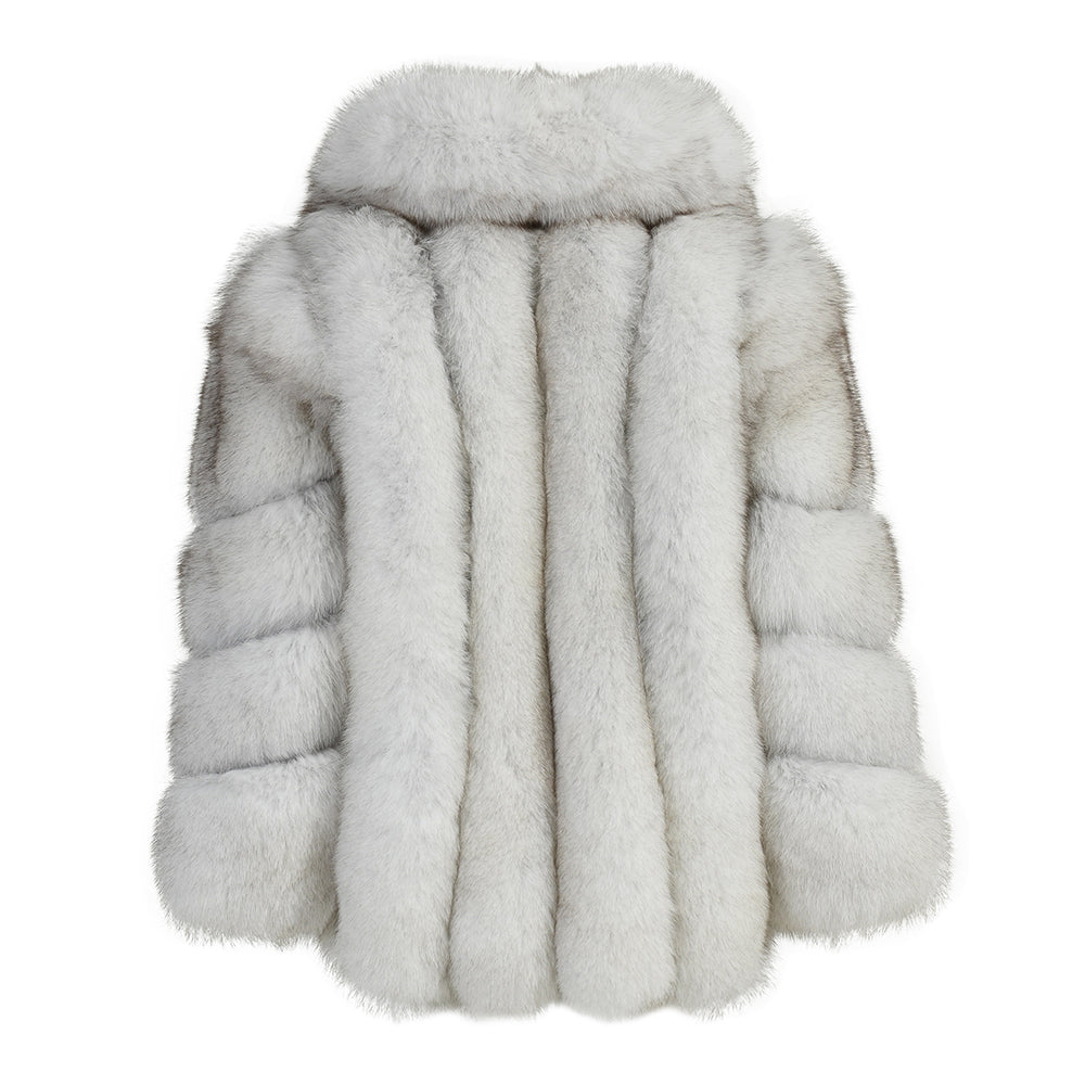 High Quality Solid Color 2023 Women Real Fox Fur Coats With Fox Fur Collars
