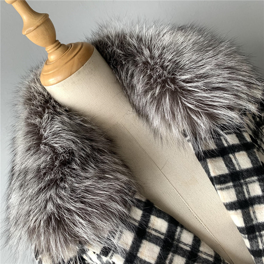Jaxmonoy Sim Solid Cashmere Coat With Luxurious Real Fur Collar And Cuffs